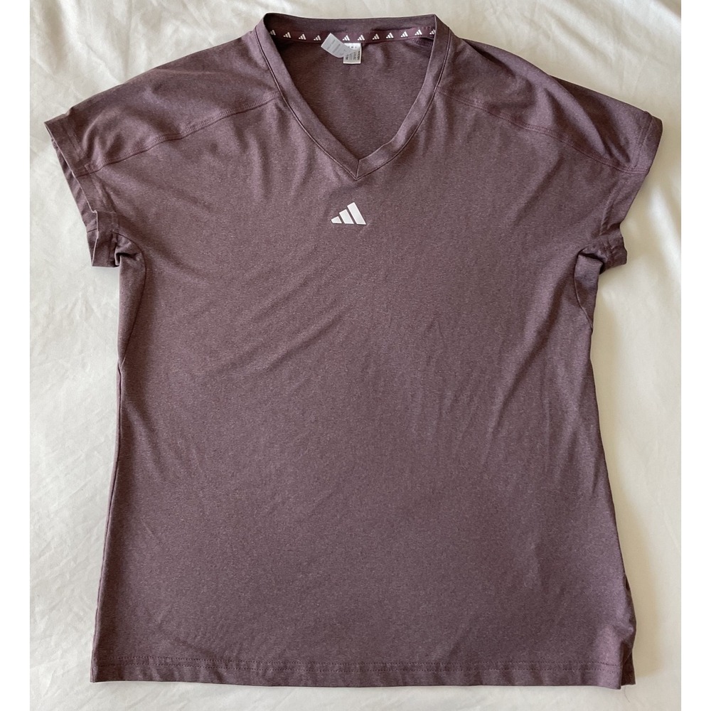 Adidas Womens V-Neck Short Sleeve Heathered Mauve Activewear Tee Size L
